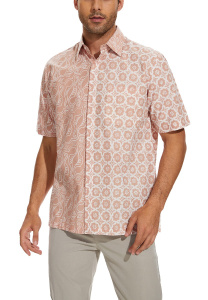 Classicmod Beige Cotton Handmade Block Batik Men Shirts Summer Beach Wear